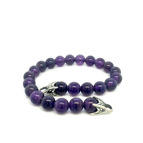 David Yurman Amethyst Spiritual Beads Bracelet 8.5" 8 mm Sterling Silver Estate - Picture 6 of 6